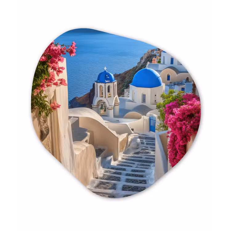 Santorini - Bloemen - Griekenland Wandcirkel Organisch Forex 3mm klein -3d