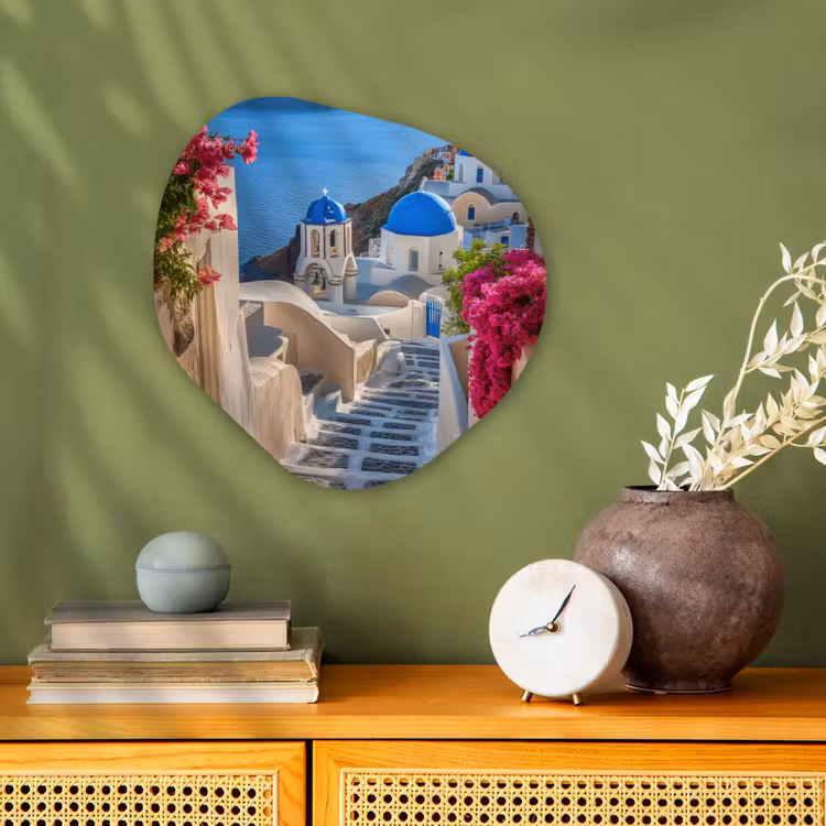 Santorini - Bloemen - Griekenland Wandcirkel Organisch Forex 3mm klein -sfeer2