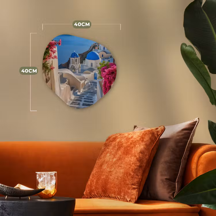 Santorini - Bloemen - Griekenland Wandcirkel Organisch Forex 3mm klein -sfeer3