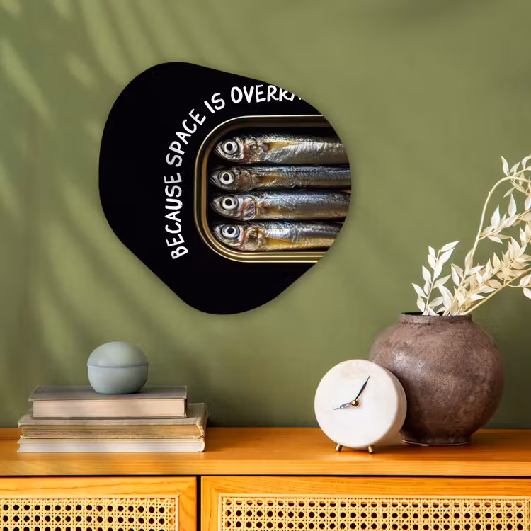 Sardines - Tekst - Vis - Blik Wandcirkel Organisch Forex 3mm klein -sfeer2