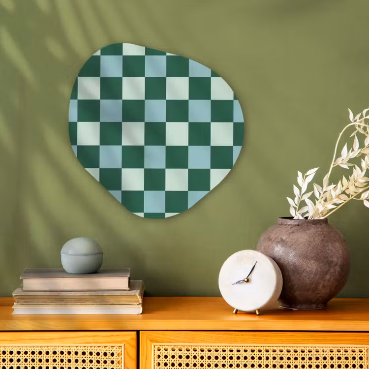 Schaakbord - Klassiek - Groen Wandcirkel Organisch Forex 3mm klein 629 -sfeer2