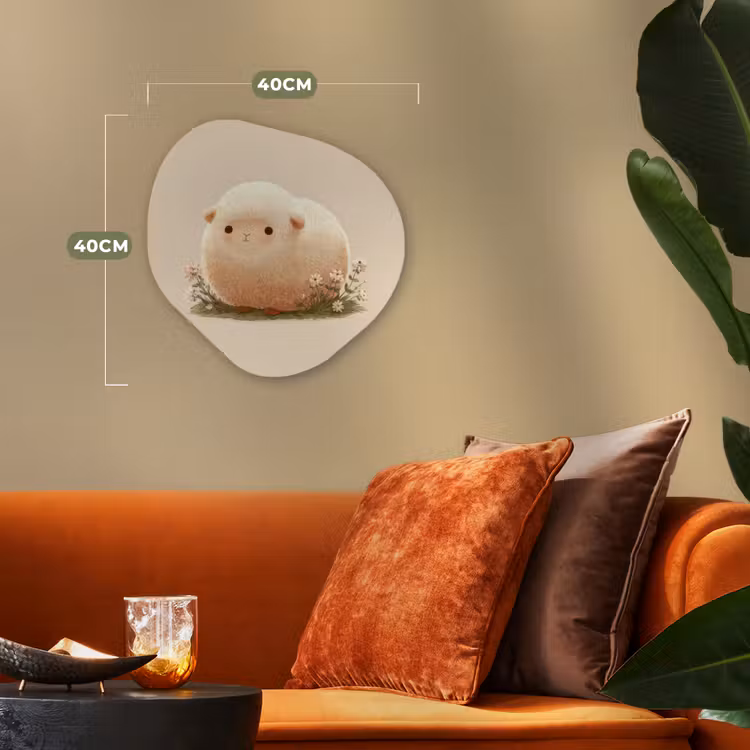 Schaap - Beige - Bloemen Wandcirkel Organisch Forex 3mm klein -sfeer3