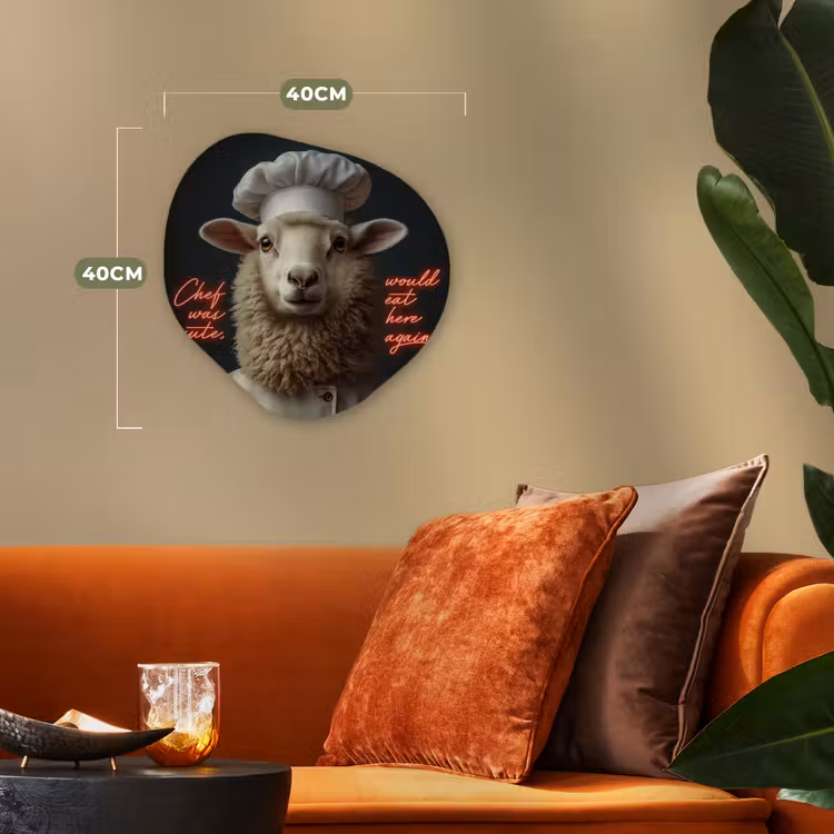 Schaap - Kokskleding - Neon - Quote Wandcirkel Organisch Forex 3mm klein -sfeer3