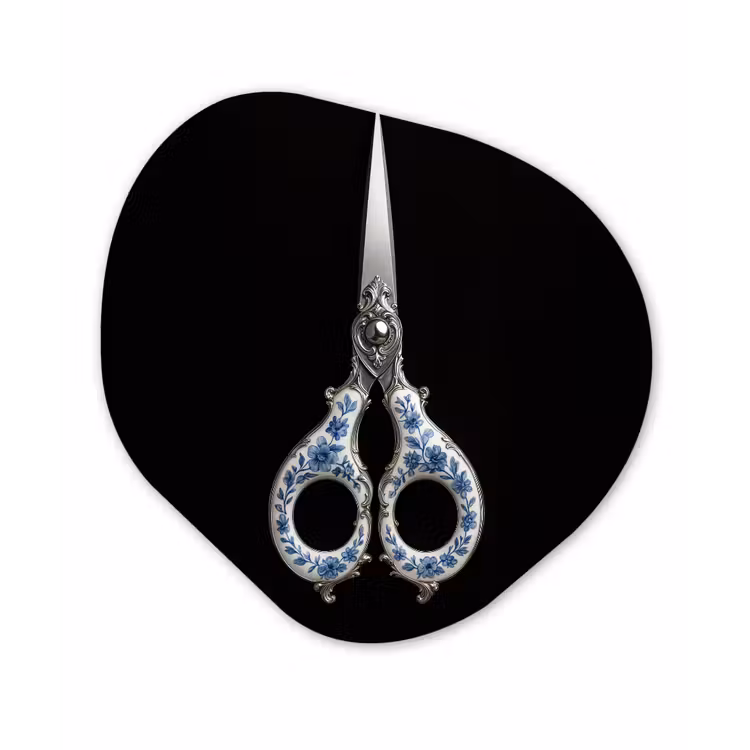 Schaar - Delfts blauw - Zwart Wandcirkel Organisch Forex 3mm klein -3d