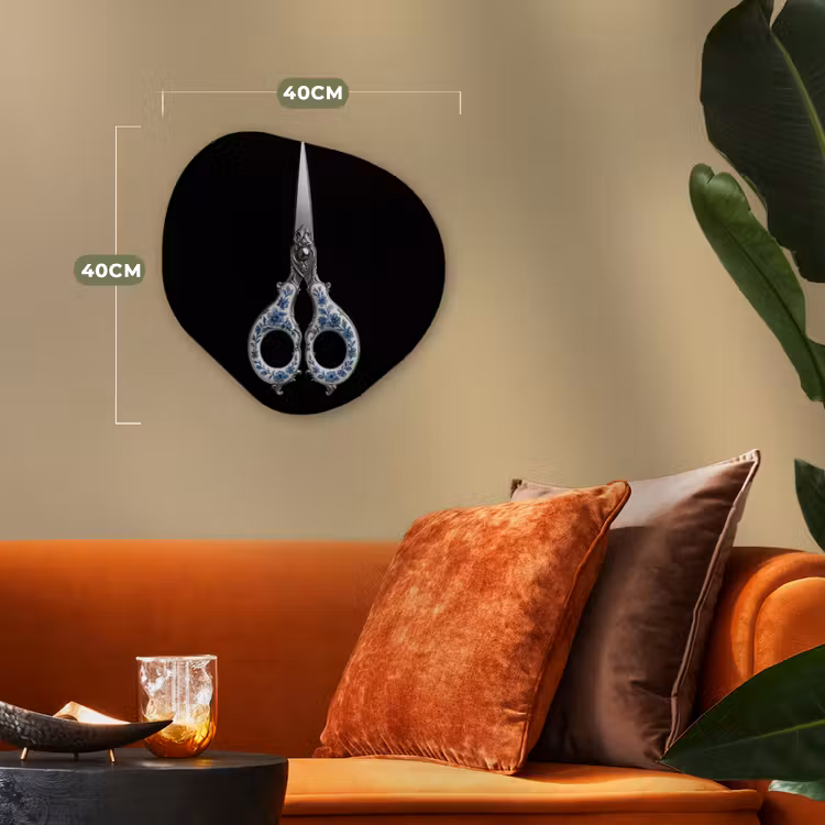 Schaar - Delfts blauw - Zwart Wandcirkel Organisch Forex 3mm klein -sfeer3