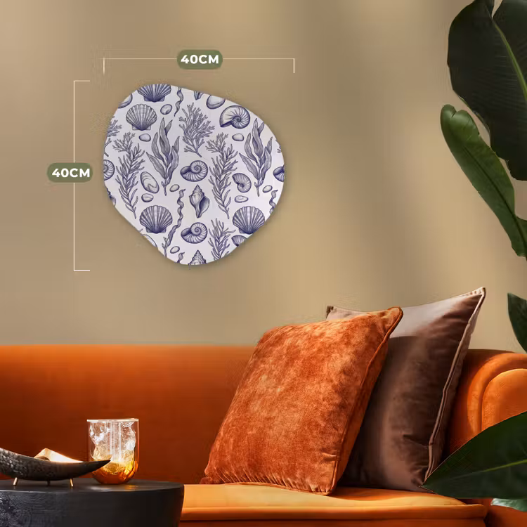 Schelpen - Zeewier - Oceaan - Illustratie - Blauw Wandcirkel Organisch Forex 3mm klein -sfeer3
