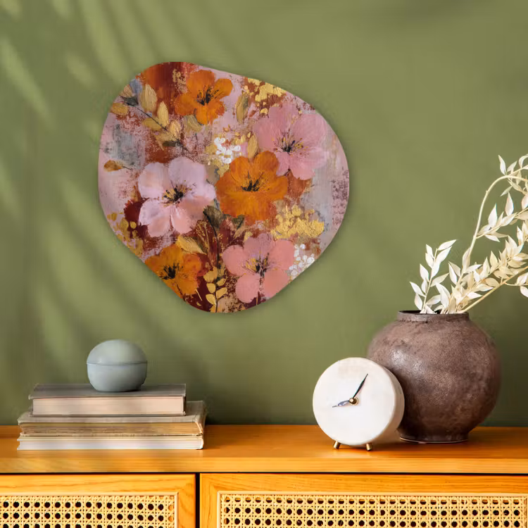 Schilderij - Bloemen - Rustiek - Roze Wandcirkel Organisch Forex 3mm klein -sfeer2