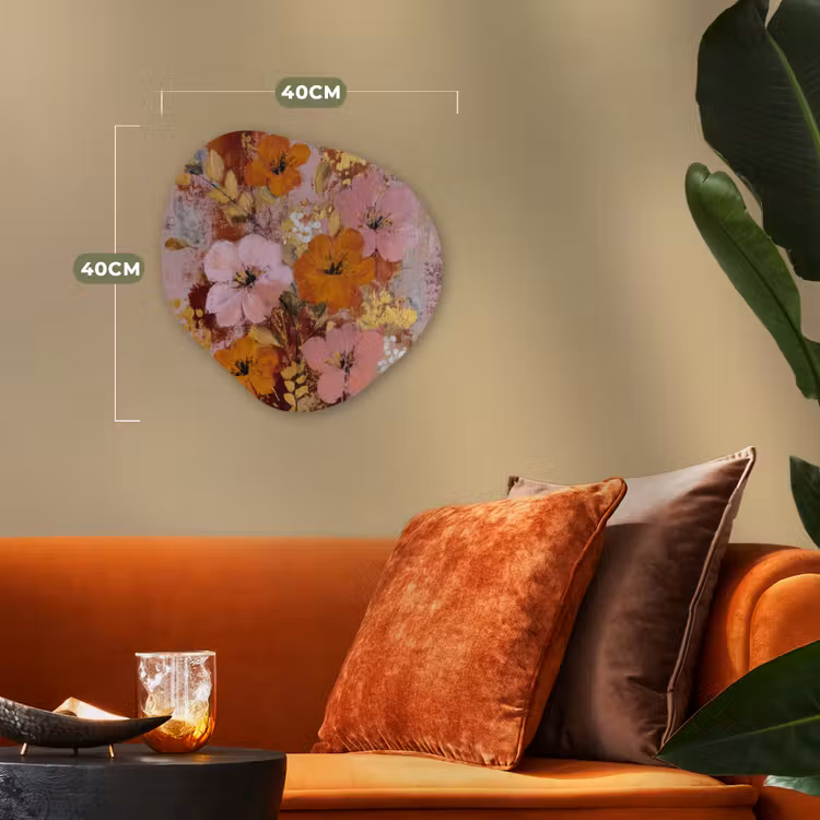 Schilderij - Bloemen - Rustiek - Roze Wandcirkel Organisch Forex 3mm klein -sfeer3