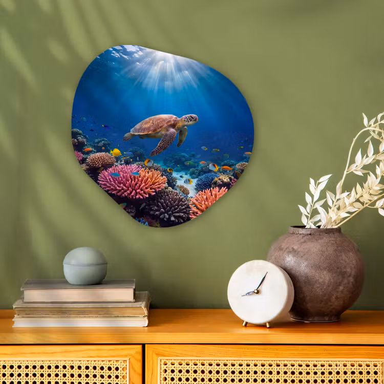 Schildpad - Koraalrif - Oceaan - Dieren - Blauw Wandcirkel Organisch Forex 3mm klein -sfeer2