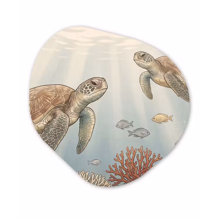 Schildpad - Onderwater - Natuur - Illustratie Wandcirkel Organisch Forex 3mm klein -3d