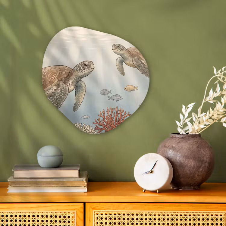 Schildpad - Onderwater - Natuur - Illustratie Wandcirkel Organisch Forex 3mm klein -sfeer2