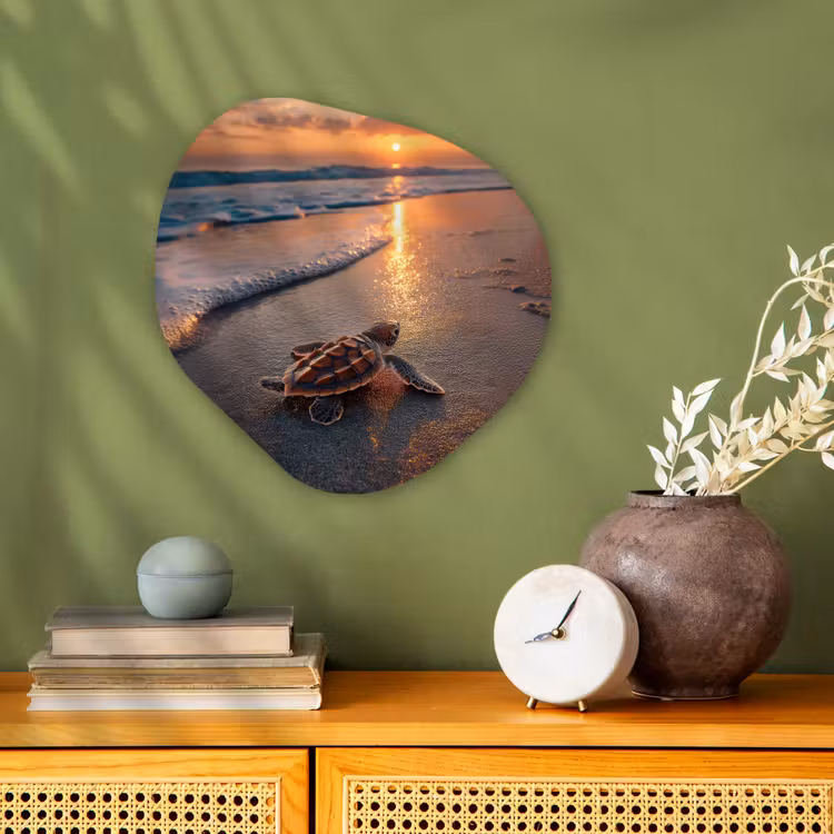 Schildpad - strand - Zonsondergang Wandcirkel Organisch Forex 3mm klein -sfeer2