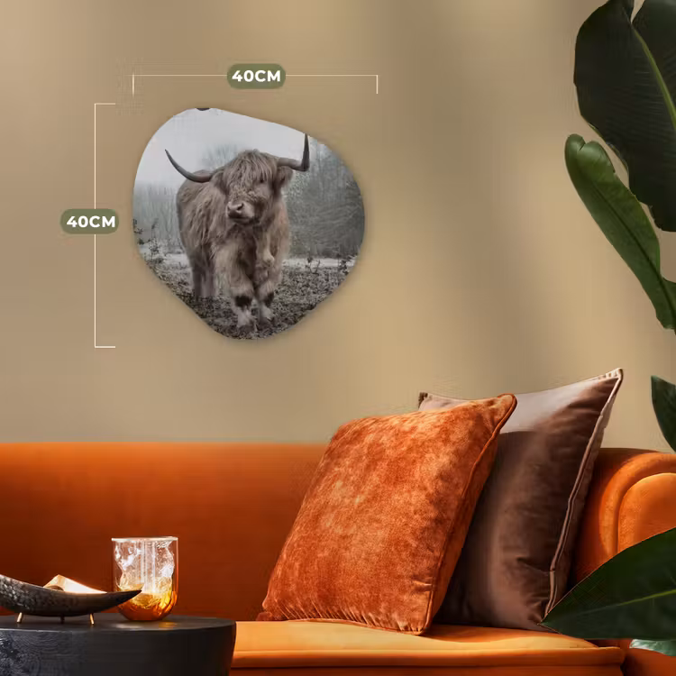 Schotse Hooglander - Bos - Mist - Koe - Dieren - Natuur Wandcirkel Organisch Forex 3mm klein -sfeer3