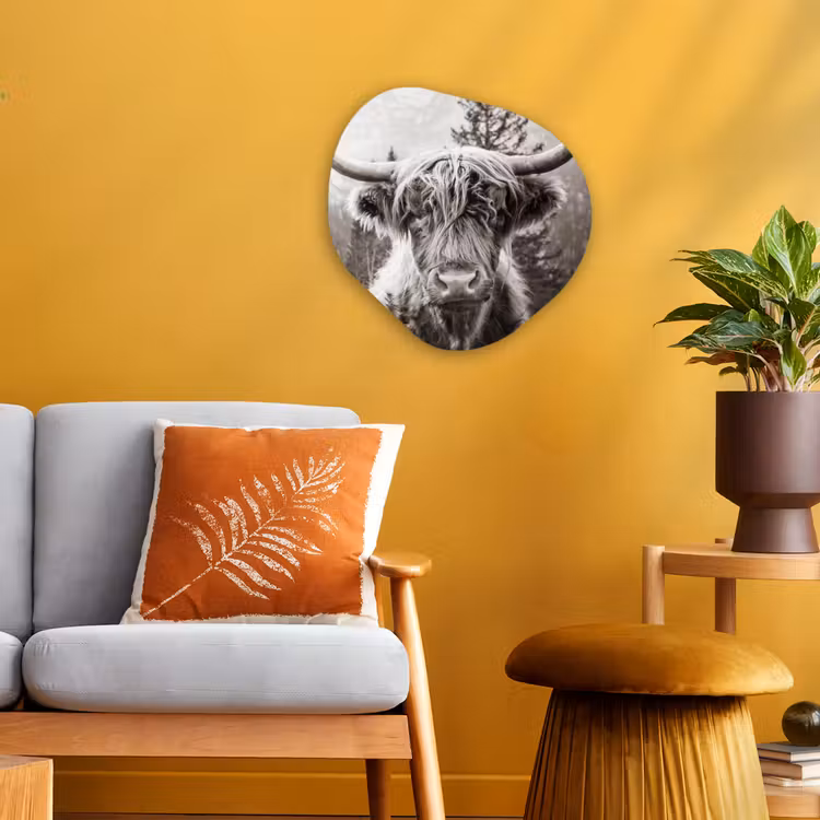 Schotse hooglander - Koe - Dieren - Zwart - Wit Wandcirkel Organisch Forex 3mm klein -sfeer4