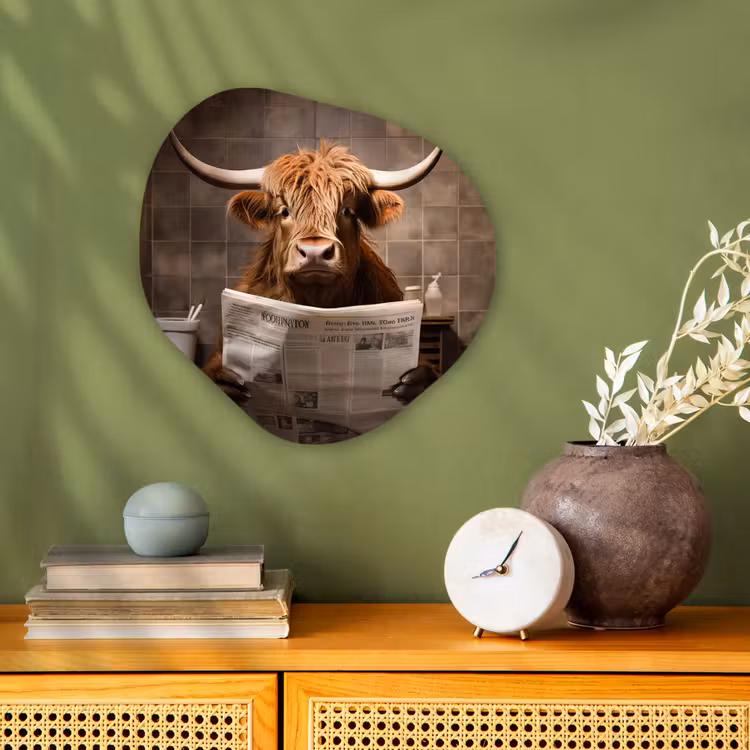Schotse hooglander - Krant - Toilet Wandcirkel Organisch Forex 3mm klein -sfeer2