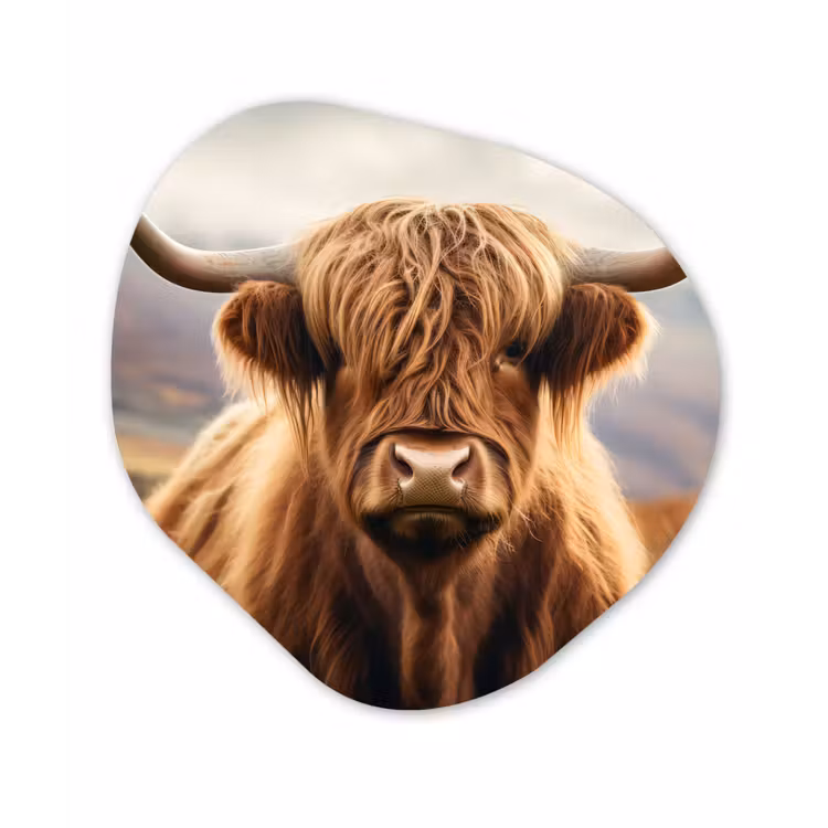 Schotse hooglander - Landschap - Dier Wandcirkel Organisch Forex 3mm klein -3d