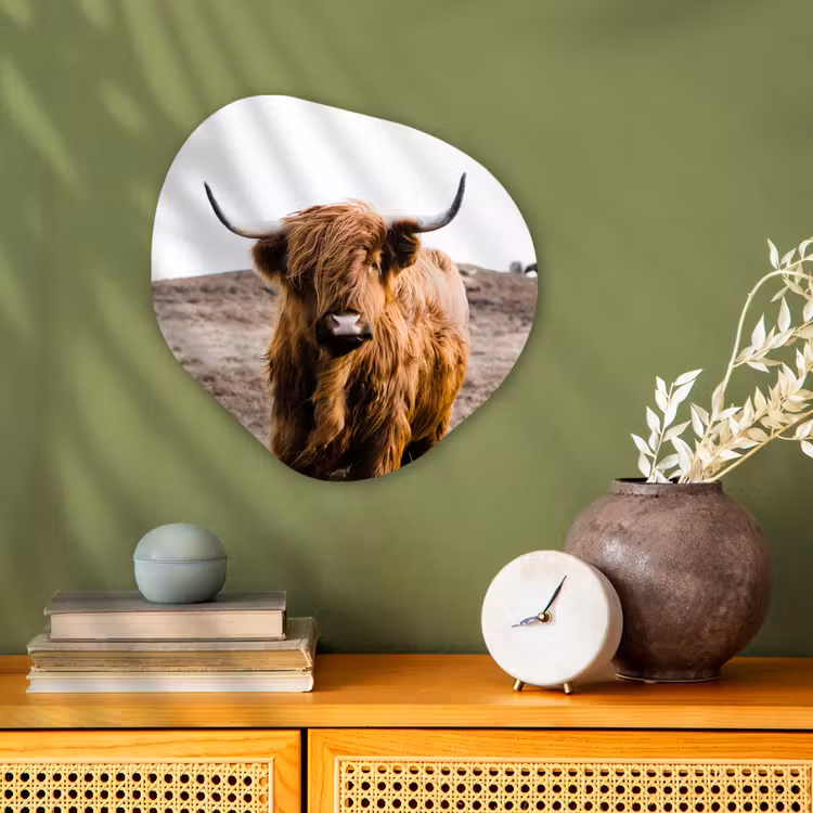 Schotse hooglander - Landschap - Koe - Bruin - Dieren - Natuur Wandcirkel Organisch Forex 3mm klein -sfeer2