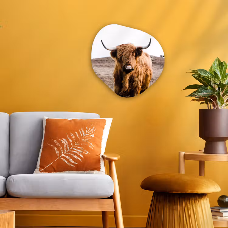 Schotse hooglander - Landschap - Koe - Bruin - Dieren - Natuur Wandcirkel Organisch Forex 3mm klein -sfeer4