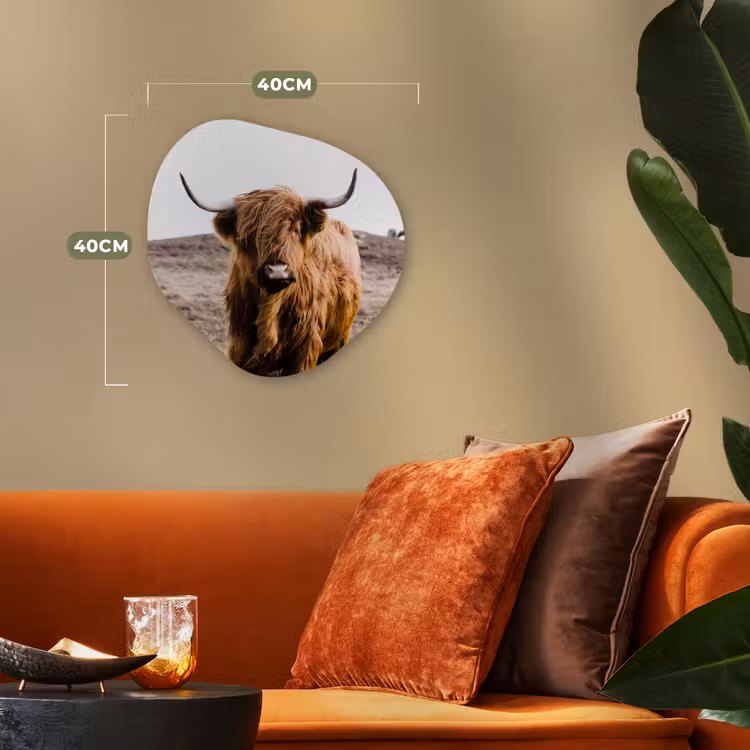 Schotse hooglander - Landschap - Koe - Bruin - Dieren - Natuur Wandcirkel Organisch Forex 3mm klein -sfeer3