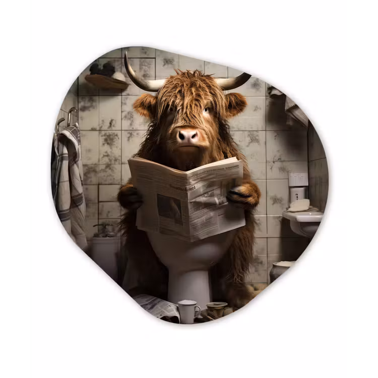 Schotse hooglander - Toilet - Krant - Badkamer Wandcirkel Organisch Forex 3mm klein -3d