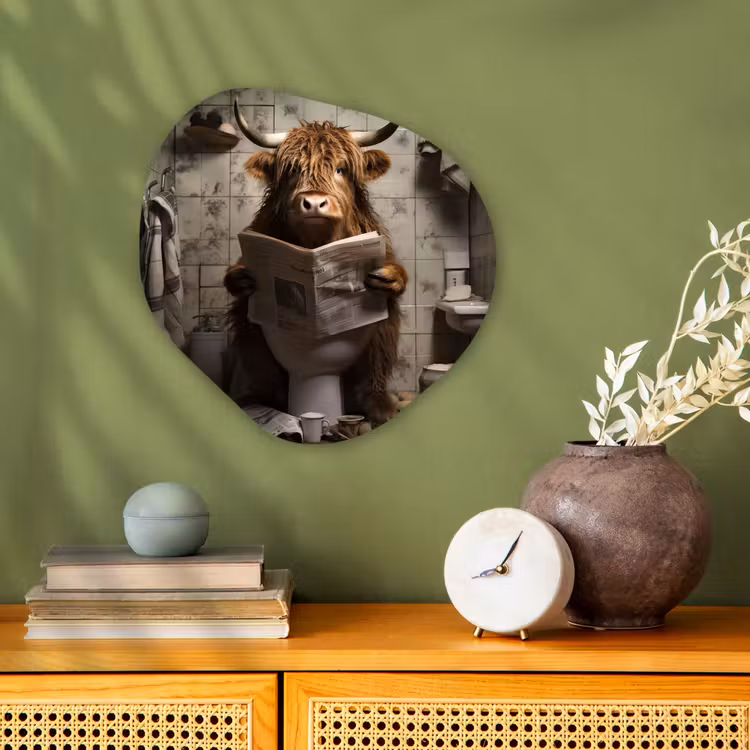 Schotse hooglander - Toilet - Krant - Badkamer Wandcirkel Organisch Forex 3mm klein -sfeer2