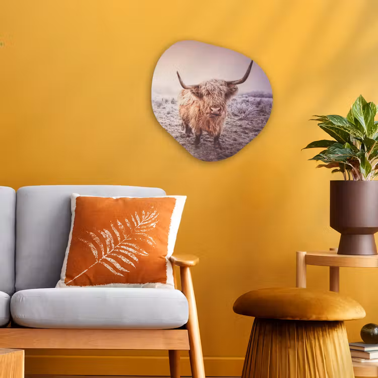 Schotse hooglanders - Licht - Lucht - Natuur Wandcirkel Organisch Forex 3mm klein -sfeer4