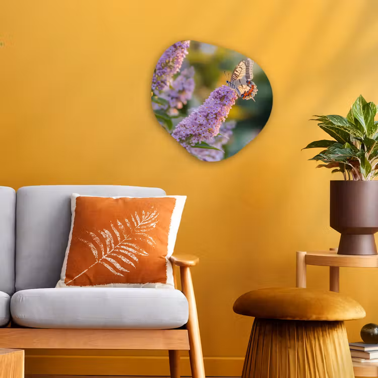 Sierlijke - Vlinder - Paarse - Bloemen Wandcirkel Organisch Forex 3mm klein -sfeer4