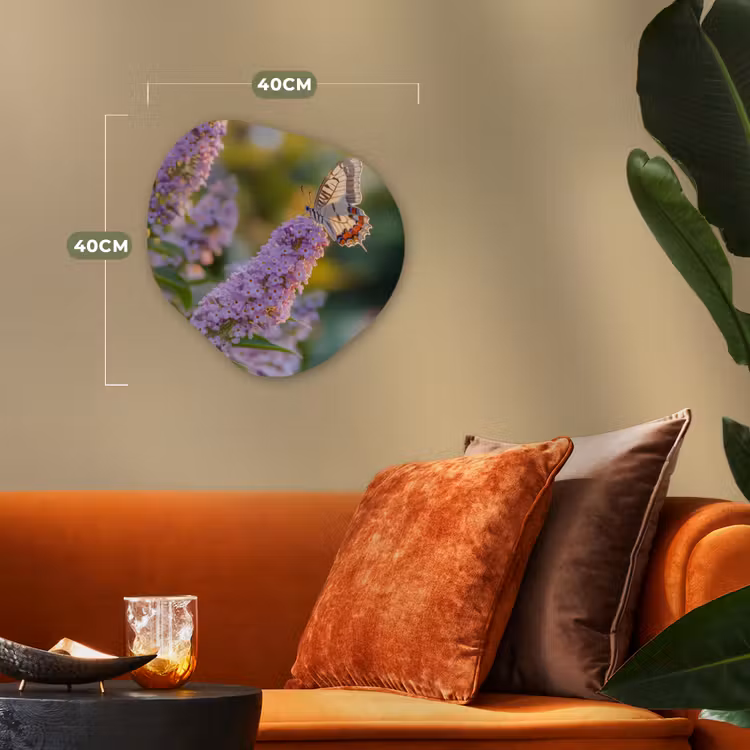 Sierlijke - Vlinder - Paarse - Bloemen Wandcirkel Organisch Forex 3mm klein -sfeer3