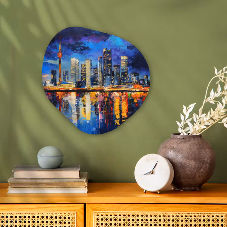 Skyline Toronto - Modern - Stadslicht - Blauw Wandcirkel Organisch Forex 3mm klein -sfeer2