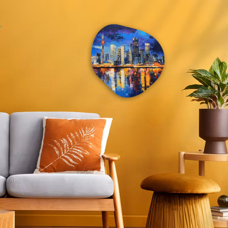 Skyline Toronto - Modern - Stadslicht - Blauw Wandcirkel Organisch Forex 3mm klein -sfeer4