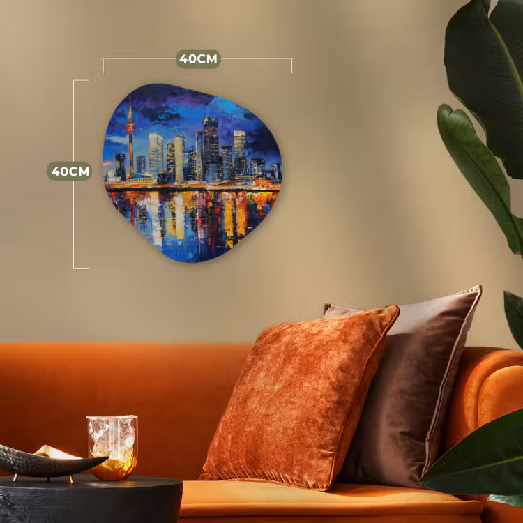 Skyline Toronto - Modern - Stadslicht - Blauw Wandcirkel Organisch Forex 3mm klein -sfeer3