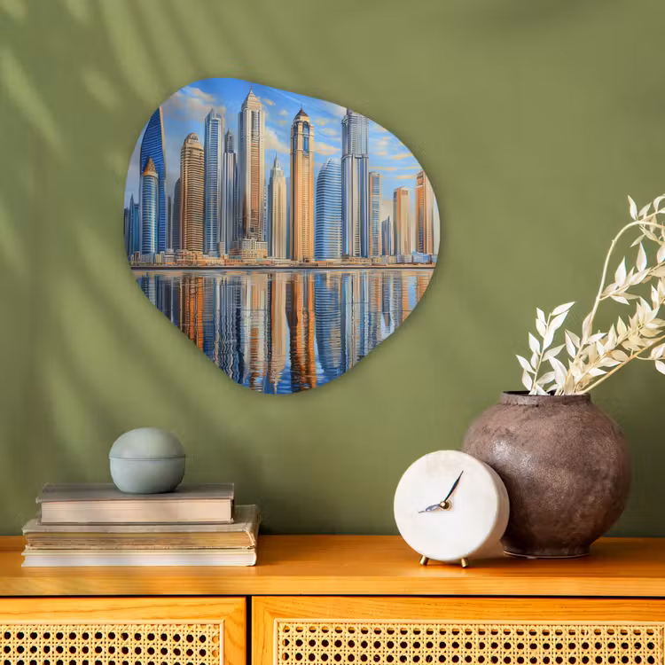 Skyline - Wolkenkrabbers - Water - Blauw Wandcirkel Organisch Forex 3mm klein -sfeer2