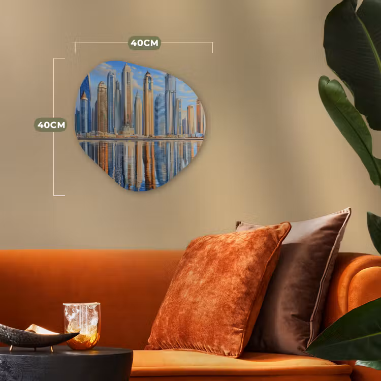 Skyline - Wolkenkrabbers - Water - Blauw Wandcirkel Organisch Forex 3mm klein -sfeer3