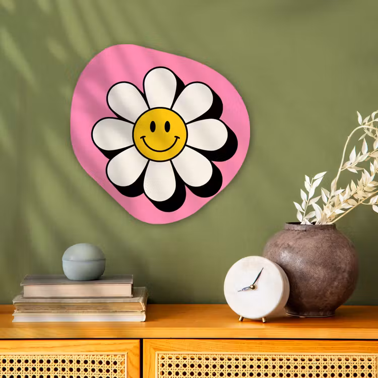 Smiley - Bloem - Roze Wandcirkel Organisch Forex 3mm klein -sfeer2