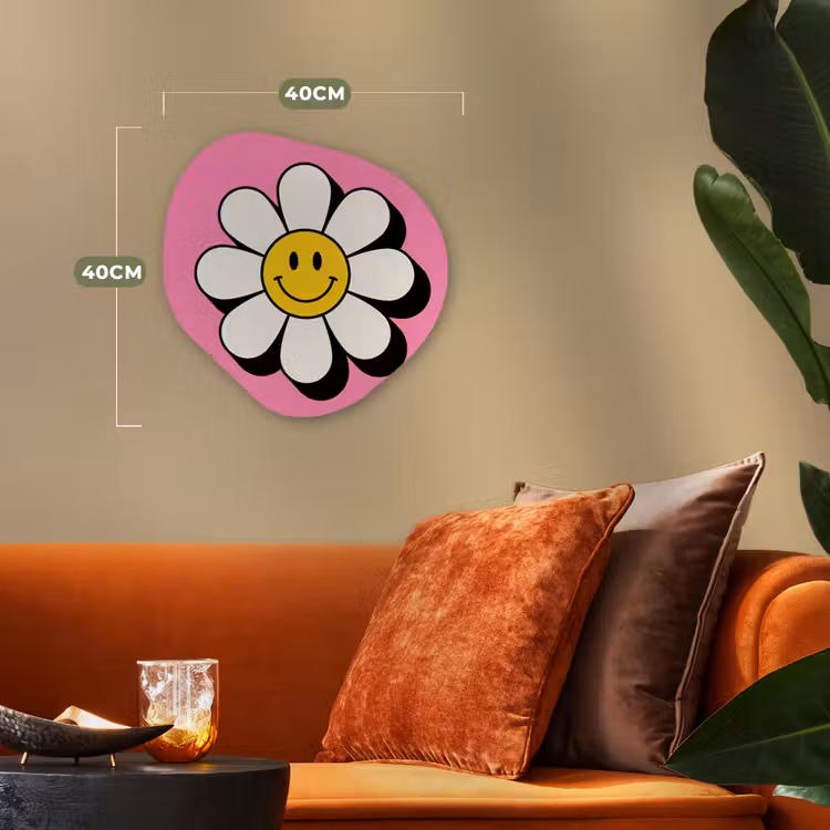 Smiley - Bloem - Roze Wandcirkel Organisch Forex 3mm klein -sfeer3