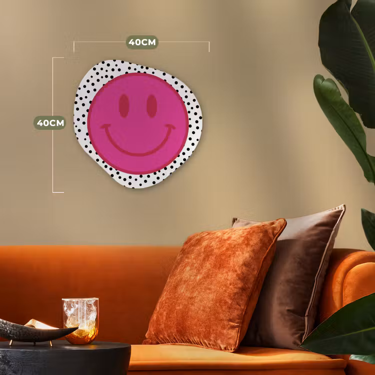 Smiley - Roze - Stippen Wandcirkel Organisch Forex 3mm klein -sfeer3