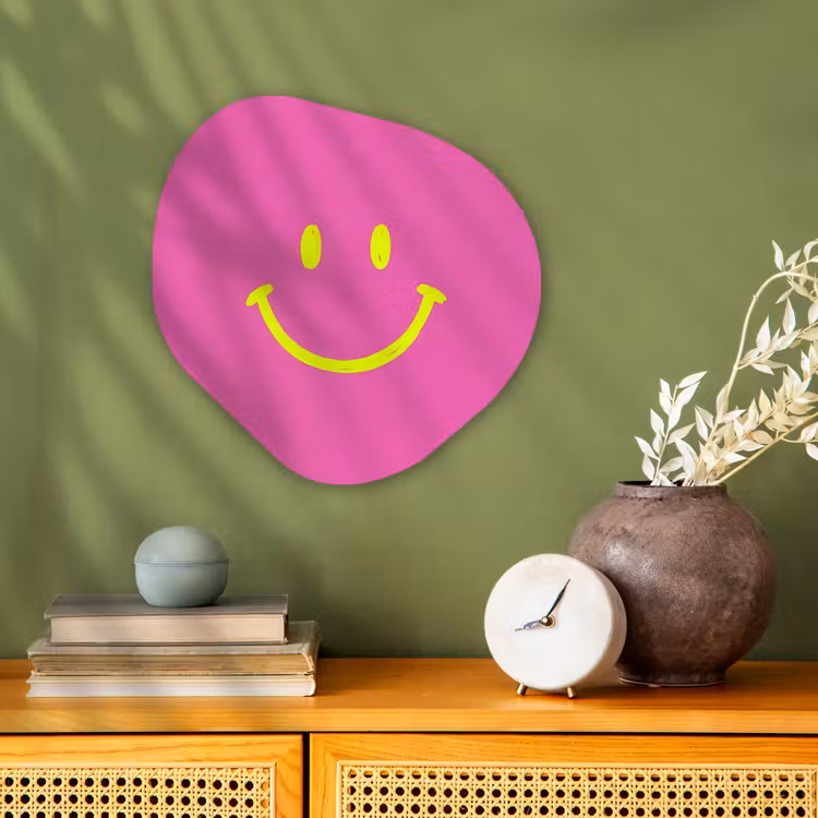 Smiley - Vrolijk - Roze Wandcirkel Organisch Forex 3mm klein -sfeer2