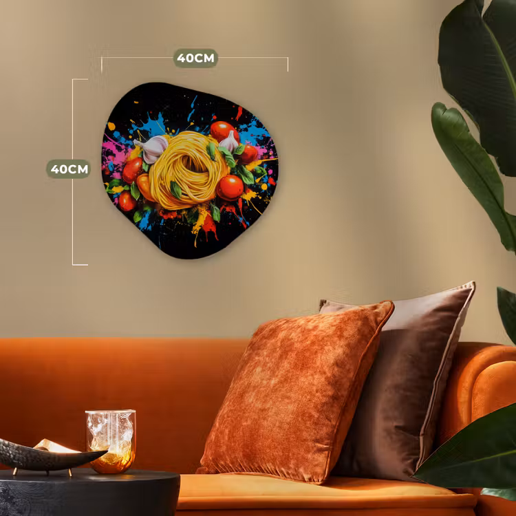 Spaghetti - Graffiti - Verf - Kleurrijk - Eten - Modern Wandcirkel Organisch Forex 3mm klein -sfeer3