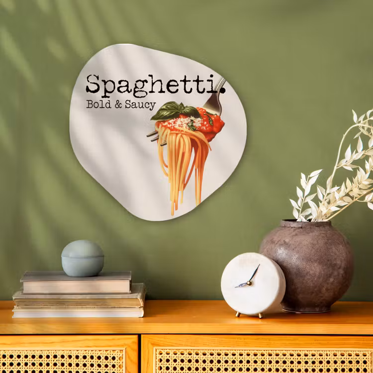 Spaghetti - tomatensaus - Parmezaanse kaas Wandcirkel Organisch Forex 3mm klein -sfeer2
