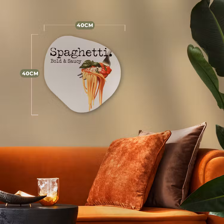 Spaghetti - tomatensaus - Parmezaanse kaas Wandcirkel Organisch Forex 3mm klein -sfeer3