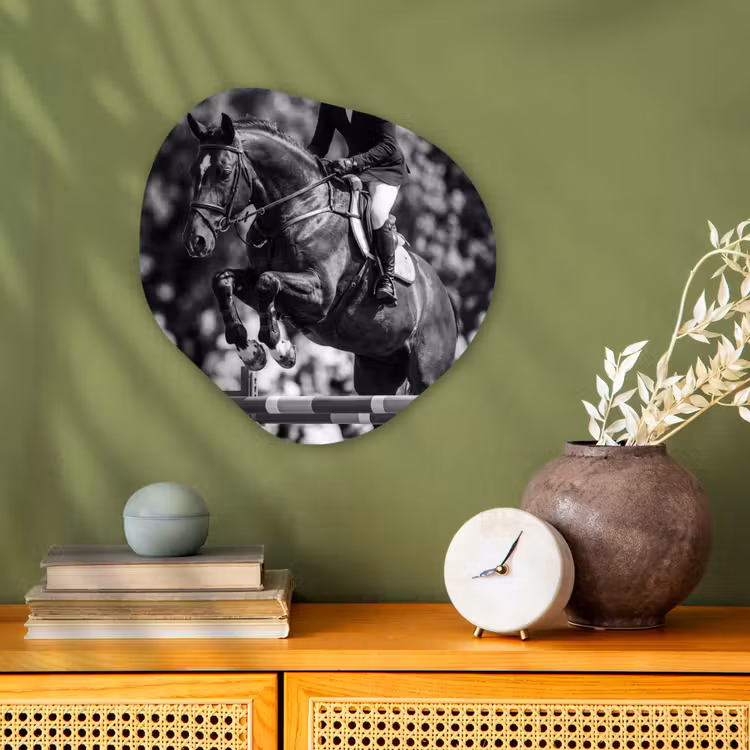 Springen - Paard - Zwart - Wit Wandcirkel Organisch Forex 3mm klein -sfeer2