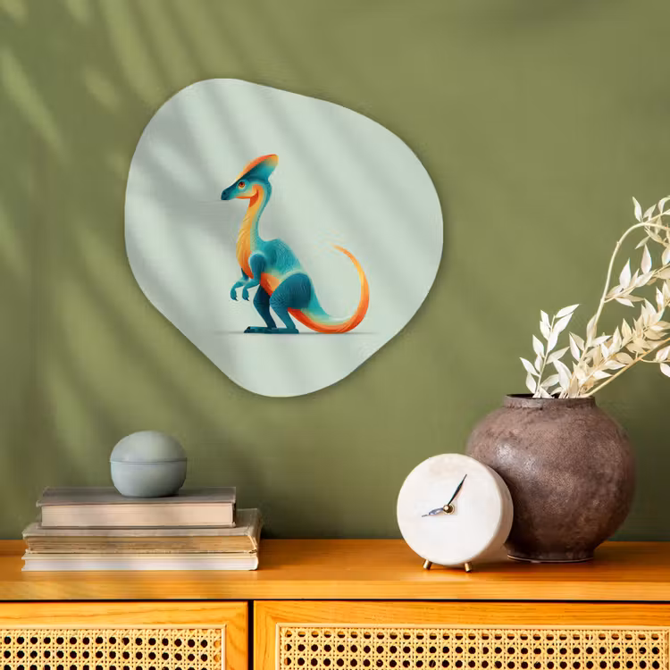 Staart - Dino - Minimalistisch - Blauw Wandcirkel Organisch Forex 3mm klein -sfeer2