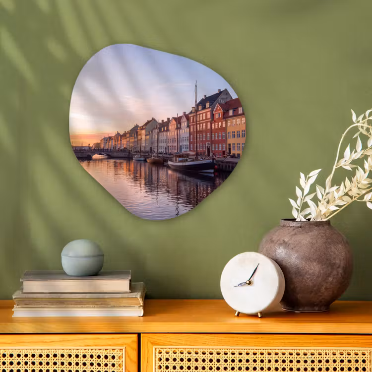 Stad - Gracht - Zonsondergang - Klassiek - Kleurrijk Wandcirkel Organisch Forex 3mm klein -sfeer2