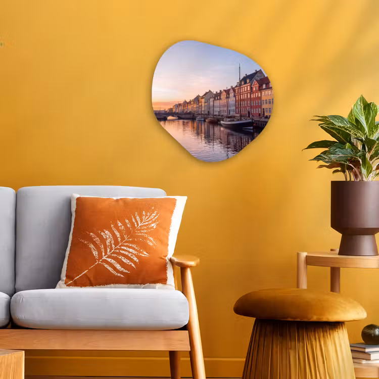 Stad - Gracht - Zonsondergang - Klassiek - Kleurrijk Wandcirkel Organisch Forex 3mm klein -sfeer4