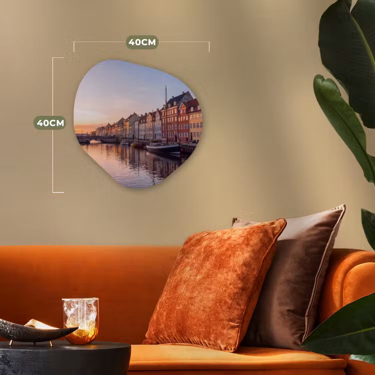 Stad - Gracht - Zonsondergang - Klassiek - Kleurrijk Wandcirkel Organisch Forex 3mm klein -sfeer3