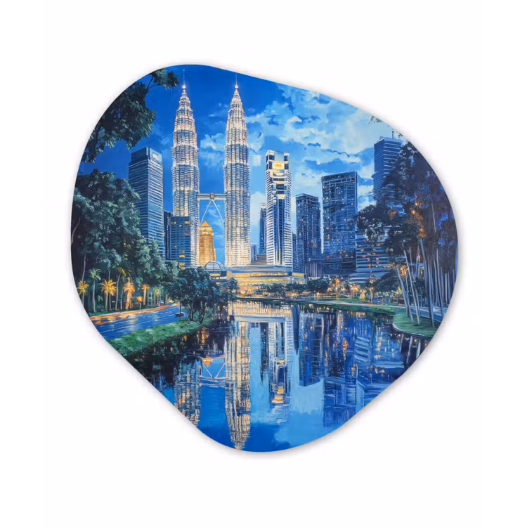 Stad Kuala Lumpur - Skyline - Wolkenkrabbers - Water Wandcirkel Organisch Forex 3mm klein -3d