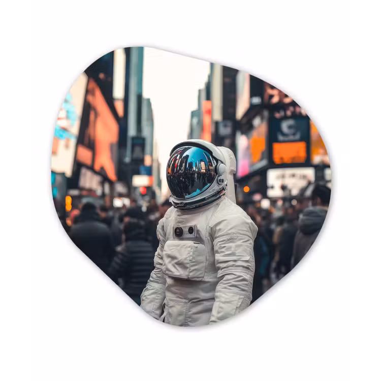Stad - Mensen - Astronaut - Wit Wandcirkel Organisch Forex 3mm klein -3d