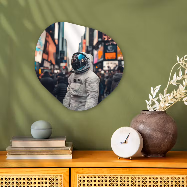 Stad - Mensen - Astronaut - Wit Wandcirkel Organisch Forex 3mm klein -sfeer2