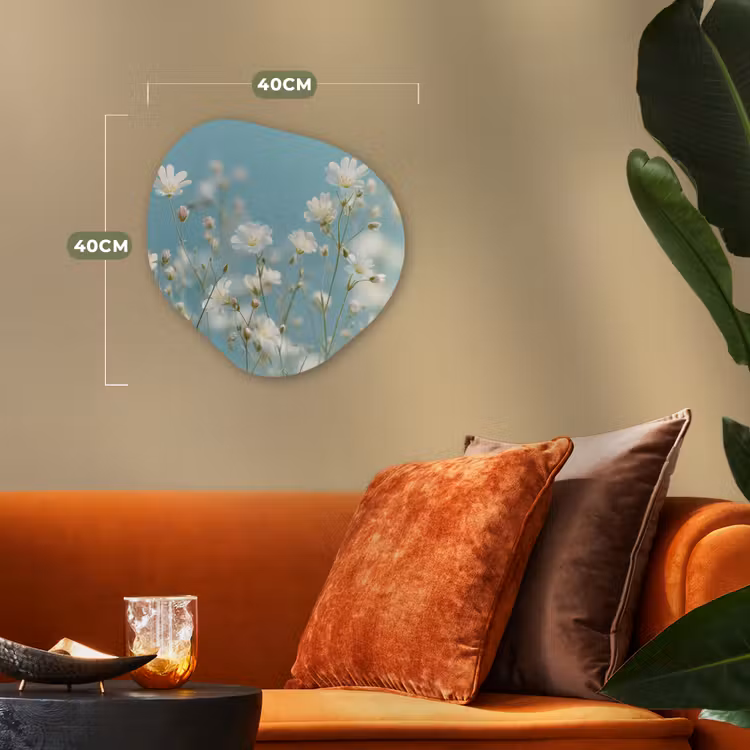Stengels - Bloemen - Lucht - Wit Wandcirkel Organisch Forex 3mm klein -sfeer3