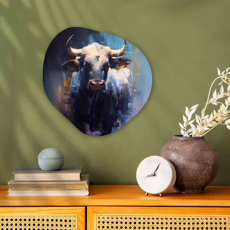 Stier - Zwart - Abstract - Horens Wandcirkel Organisch Forex 3mm klein -sfeer2